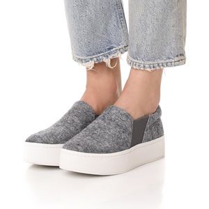 VINCE Warren Platform Slip On Sneakers, pewter felt, 6.5